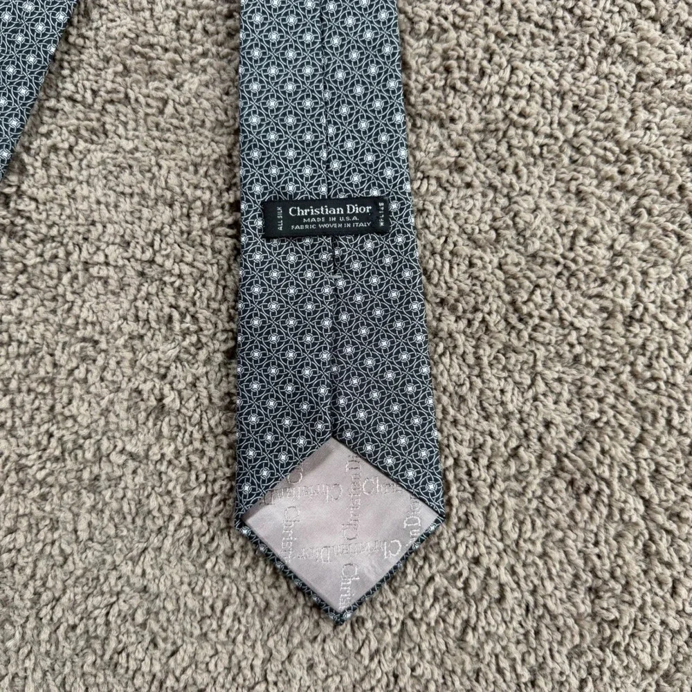 Christian Dior Silk neck Tie vintage Woven Italy USA preppy luxury logo black
